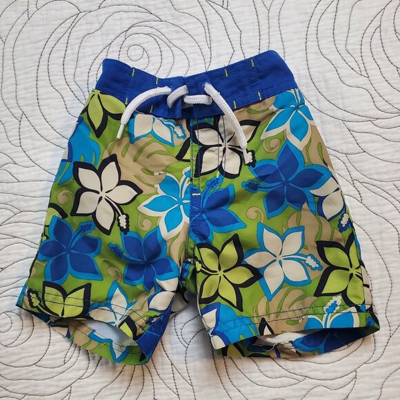 [3-6M] GYMBOREE Blue/Green Floral Baby Swim Shorts - Picture 1 of 6
